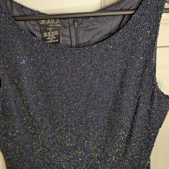 J Kara Elegant Navy Beaded Bodice W/ Chiffon Skirt New Year's Gown Size 12 NWT - Picture 5 of 13